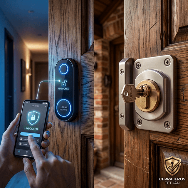 Comparativa visual entre cerraduras invisibles inteligentes y bombines tradicionales de seguridad